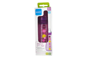 MAM Biberon 330 ml, Motifs animaux ROSE Tétine Débit X, à partir de 6 mois