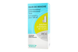 CHLOREXIDINE/CHLOROBUTANOL TEVA 0,5 ml/0,5 mg pour 100 ml flacon 200 ml