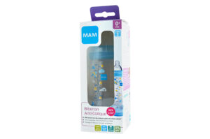 MAM Biberon anti-colique 260ml, Africa bleu, tétine débit 2, 0 à 6 mois
