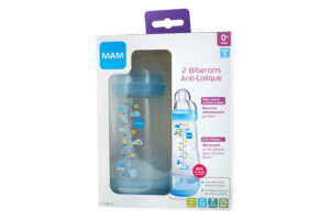 MAM Biberon anti-colique 260ml, Africa bleu, tétine débit 2, 0 à 6 mois,