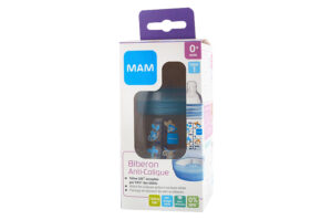 MAM Biberon anti-colique 160ml, Africa bleu, tétine débit 1, 0 à 6 mois