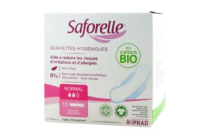 SAFORELLE Serviettes hygiéniques BIO Normal 2 gouttes EF avec ailettes boîte de 10