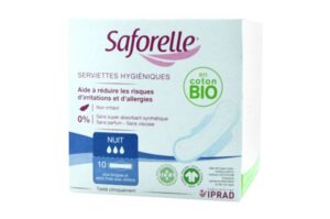 SAFORELLE Serviettes hygiéniques BIO Nuit 3 gouttes avec ailettes boîte de 10