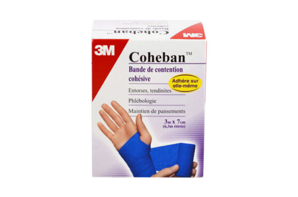 COHEBAN bande de contention cohésive élastique bleu 7cmx3m