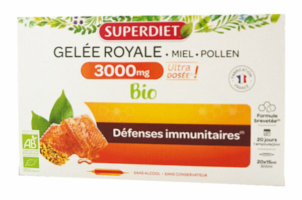 SUPERDIET Gelée Royale 3000 mg miel et pollen Défenses immunitaires