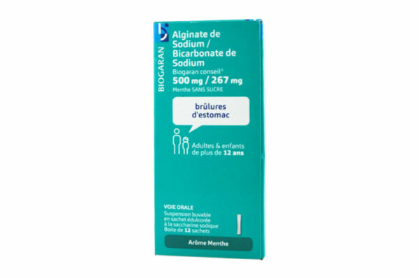 BIOGARAN Alginate de Sodium 500 mg / Bicarbonate de Sodium 267 mg – 12 sachets arôme Menthe