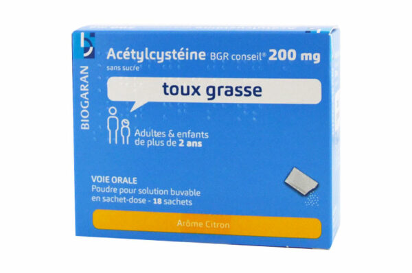 BIOGARAN Acétylcystéine 200 mg – 18 sachets-dose de poudre pour solution buvable arôme citron