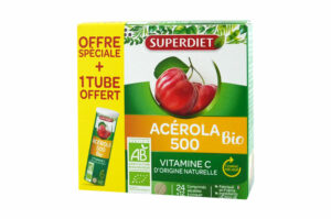 SUPERDIET Acérola 500 BIO Vitamine C 2+1 tubes de 12 comprimés