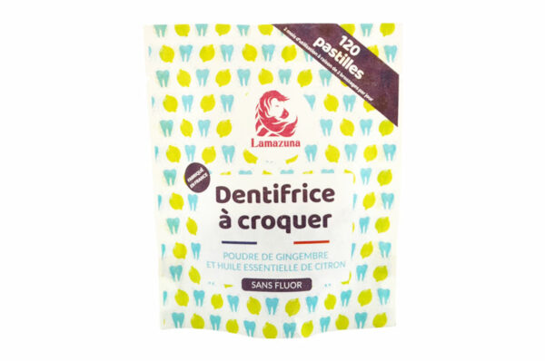 LAMAZUNA Dentifrice à Croquer à la Poudre de Gingembre et Huile Essentielle de Citron Sans Fluor 120 pastilles