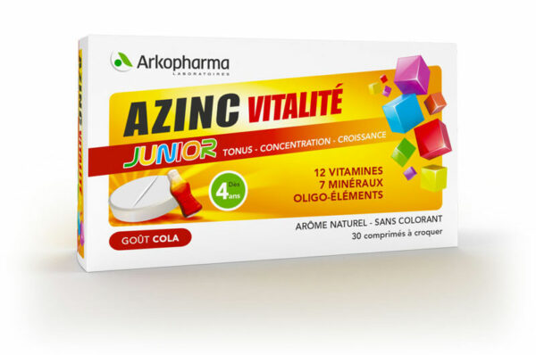 ARKOPHARMA Azinc Junior Goût Cola Vitamines C et E, Zinc 30 comprimés