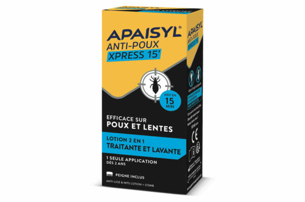 APAISYL XPRESS 15' LOTION anti-poux et lentes Traitante et Lavante 100 ml + peigne