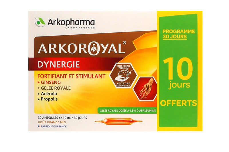 ARKOPHARMA Arkoroyal Dynergie Ginseng, Gelée Royale 30 ampoules