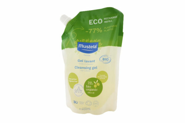 MUSTELA Gel Lavant Corps et Cheveux à l’Huile d’Olive Éco-recharge 400 ml BIO