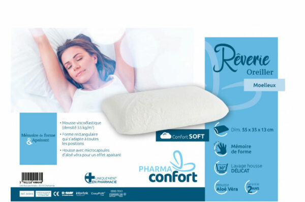 Oreiller ergonomique mémoire de forme Rêverie aloe vera forme rectangle  55x35x13