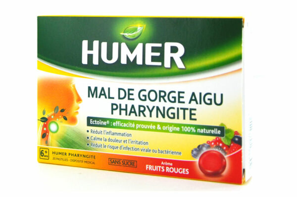 HUMER Mal de Gorge Aigu / Pharyngite arôme fruits rouges x 20 pastilles