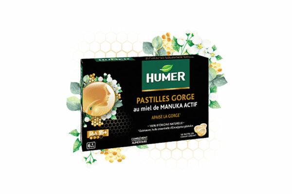 HUMER Pastilles Gorge au Miel de Manuka Actif – 16 pastilles