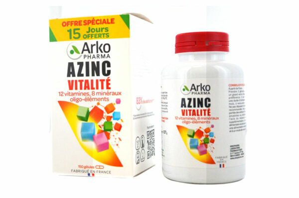 ARKOPHARMA Azinc Vitalité 12 Vitamines, 8 minéraux oligo-éléments 150 gélules