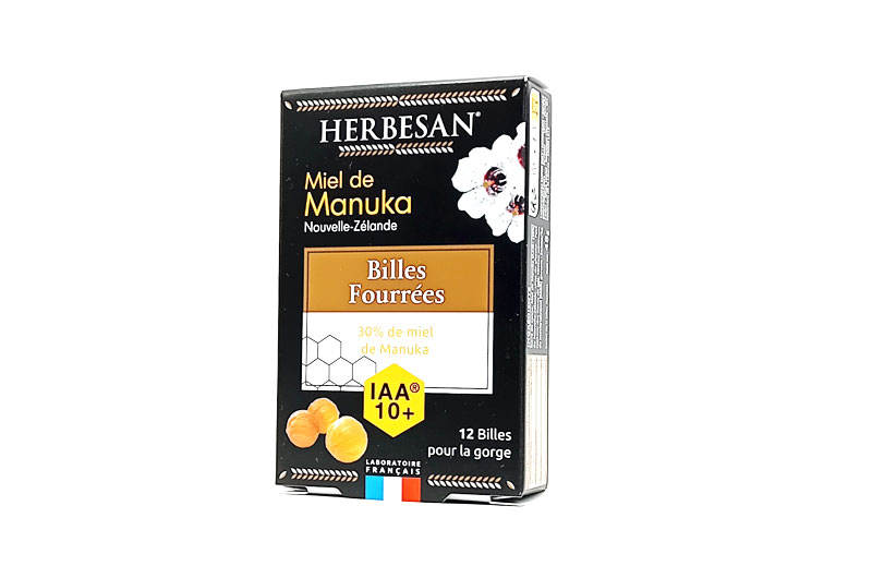 HERBESAN Miel de Manuka Billes Fourrées pour la gorge 12 billes