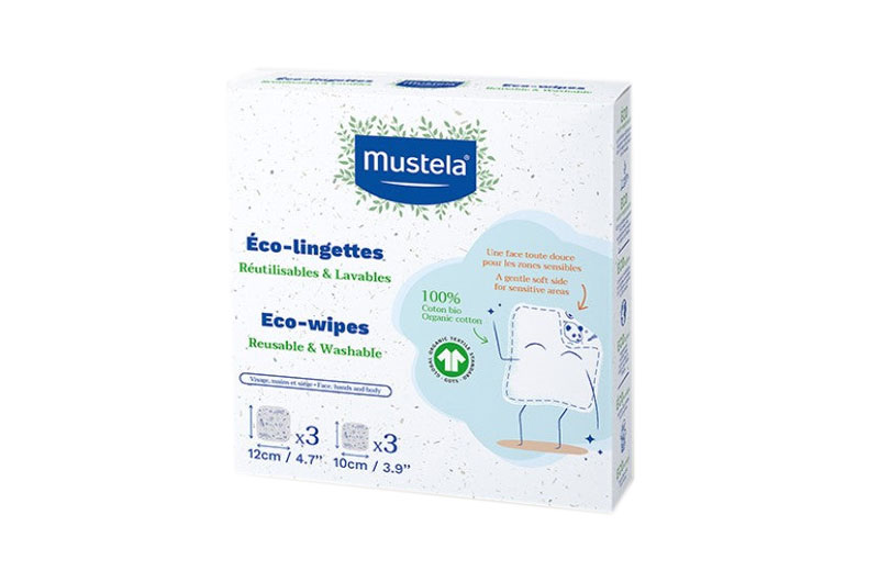MUSTELA Éco-Lingettes réutilisables et lavables 3 x 12 cm + 3 x 10 cm